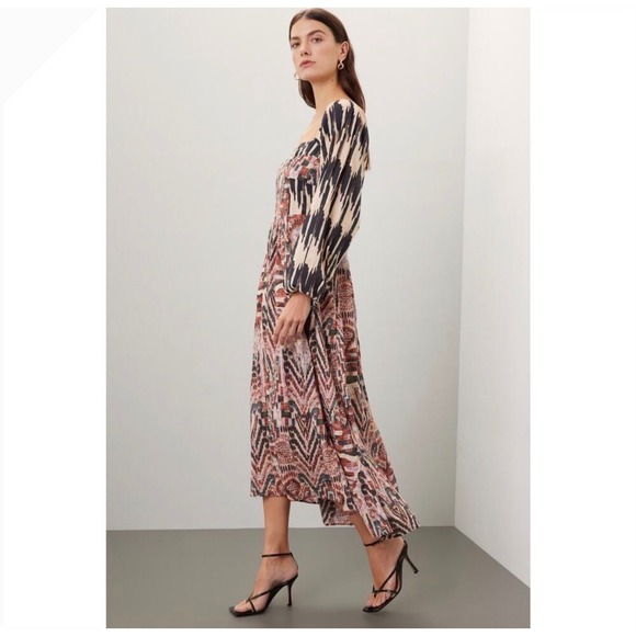 Maria Cher Junin Naibi Midi Dress Womens Size S Boho Batik Puff Sleeve Tribal - Picture 3 of 16